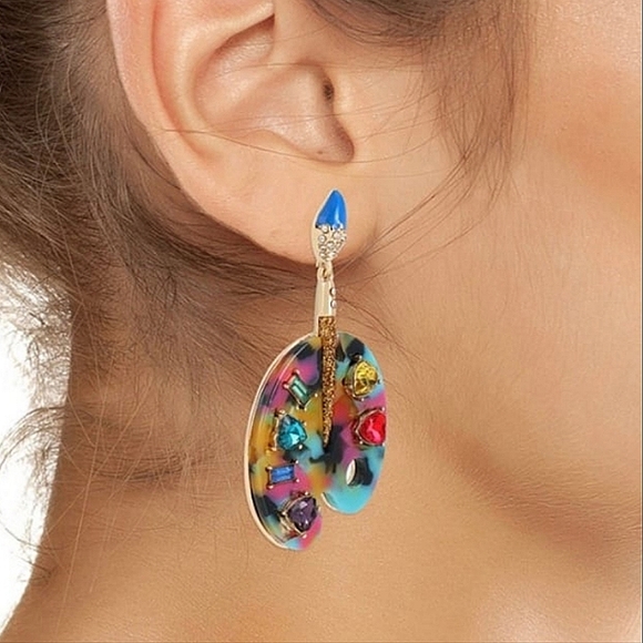 New! BETSEY JOHNSON Back To School Color Me Happy Artist Pallette Earrings. - Picture 5 of 11
